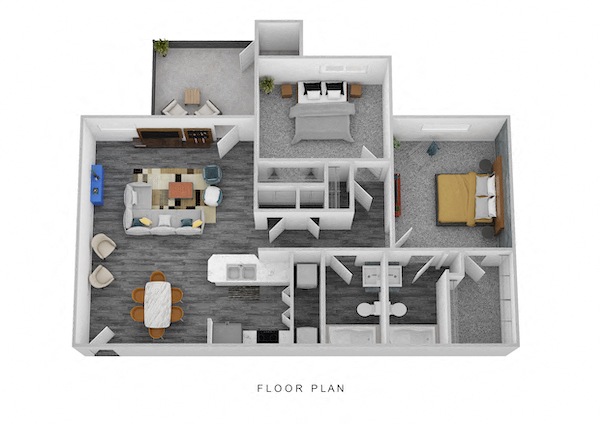 Floor plan for 2 beds, 2 baths, 1054 sqft